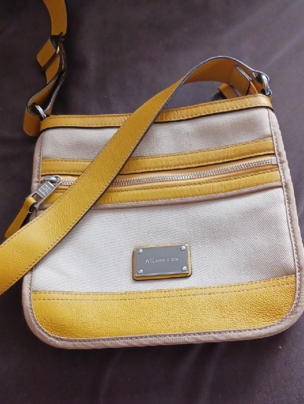 Anne Klein Yellow and Cream Canvas Crossbody Bag